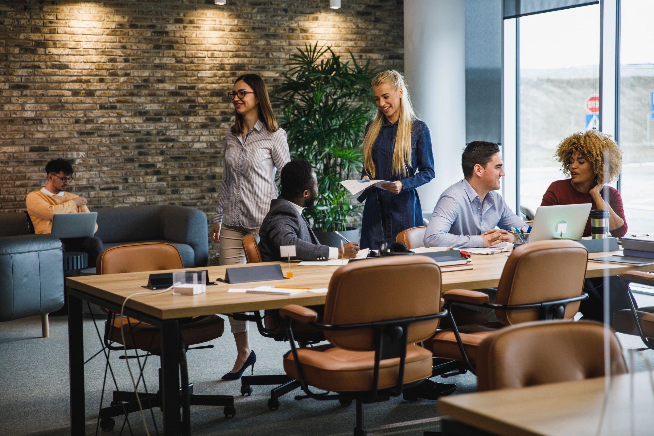 Diverse business team collaborating in a modern office